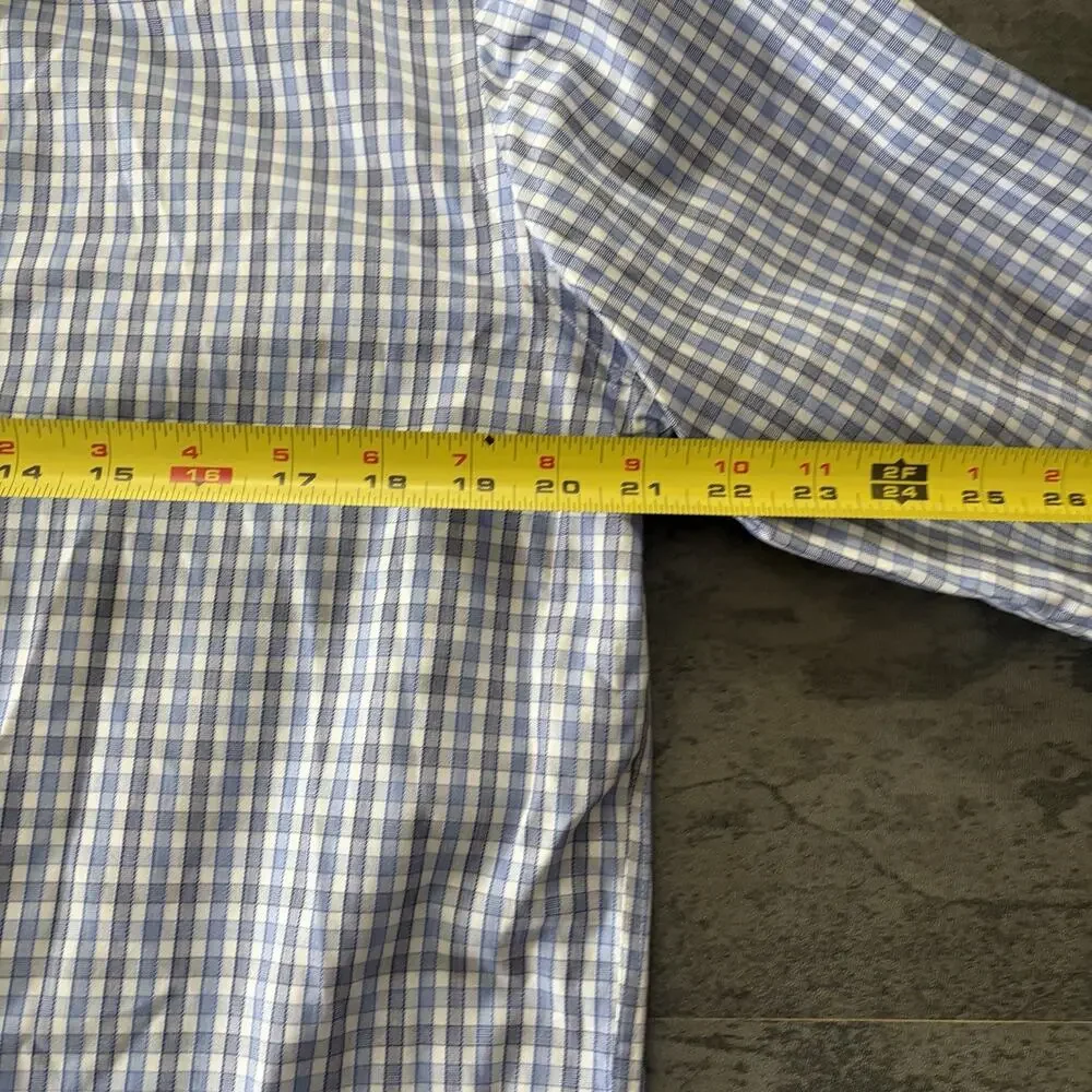UNTUCKit Mens Large Blue White Plaid Wrinkle Free Button Down Shirt